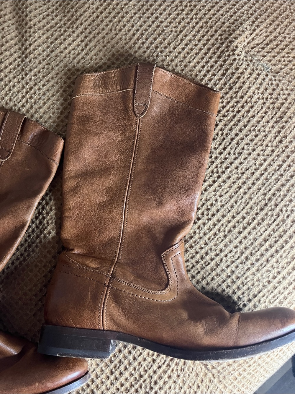 Frye Cognac Brown Leather Mid-Calf Heeled Boots